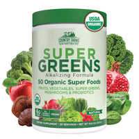 Thumbnail for Country Farms Organic Super Greens Natural Flavor, 50 Organic Super Foods, Packed with Fiber, USDA Organic Drink Mix, Fruits, Vegetables, Mushrooms & Probiotics, Supports Energy, 6g Fiber