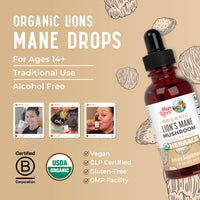 Thumbnail for MaryRuth Organics Lions Mane Mushroom Supplement, Up to 1 Month Supply, Nootropic USDA Organic Lions Mane Extract Nervine Herbal Liquid Drops, Brain Health Non-GMO Vegan Alcohol Free Tincture, 1 Fl Oz