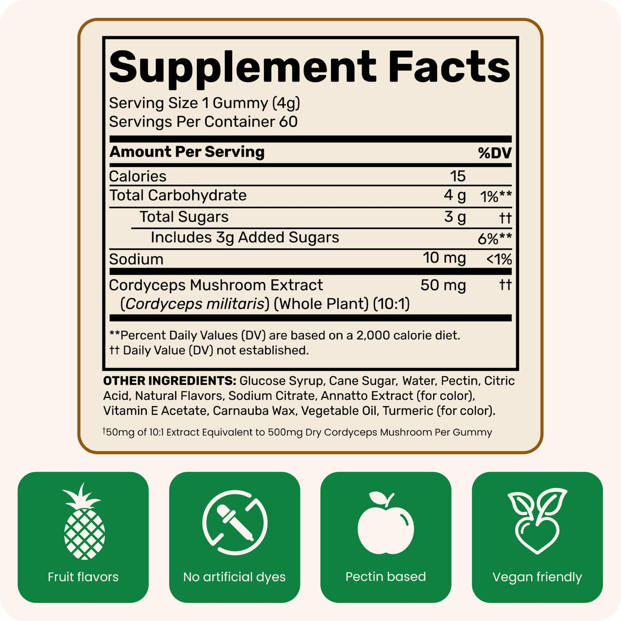 Fungies Cordyceps Mushroom Gummies, Mango & Pineapple Flavor - Mushroom Herbal Supplement Gummy for Adults Supports Endurance, Energy & Performance - Caffeine-Free Energy Gummies - 60 Servings