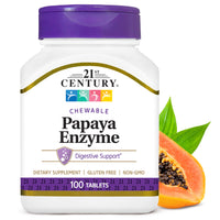 Thumbnail for 21st Century Papaya Enzyme Chewable (100 Count), Papaya & Pineapple Digestive Enzymes for Gut Health, Tropical Flavor, Non-GMO, Gluten-Free, No Added Salt, Artificial Flavors
