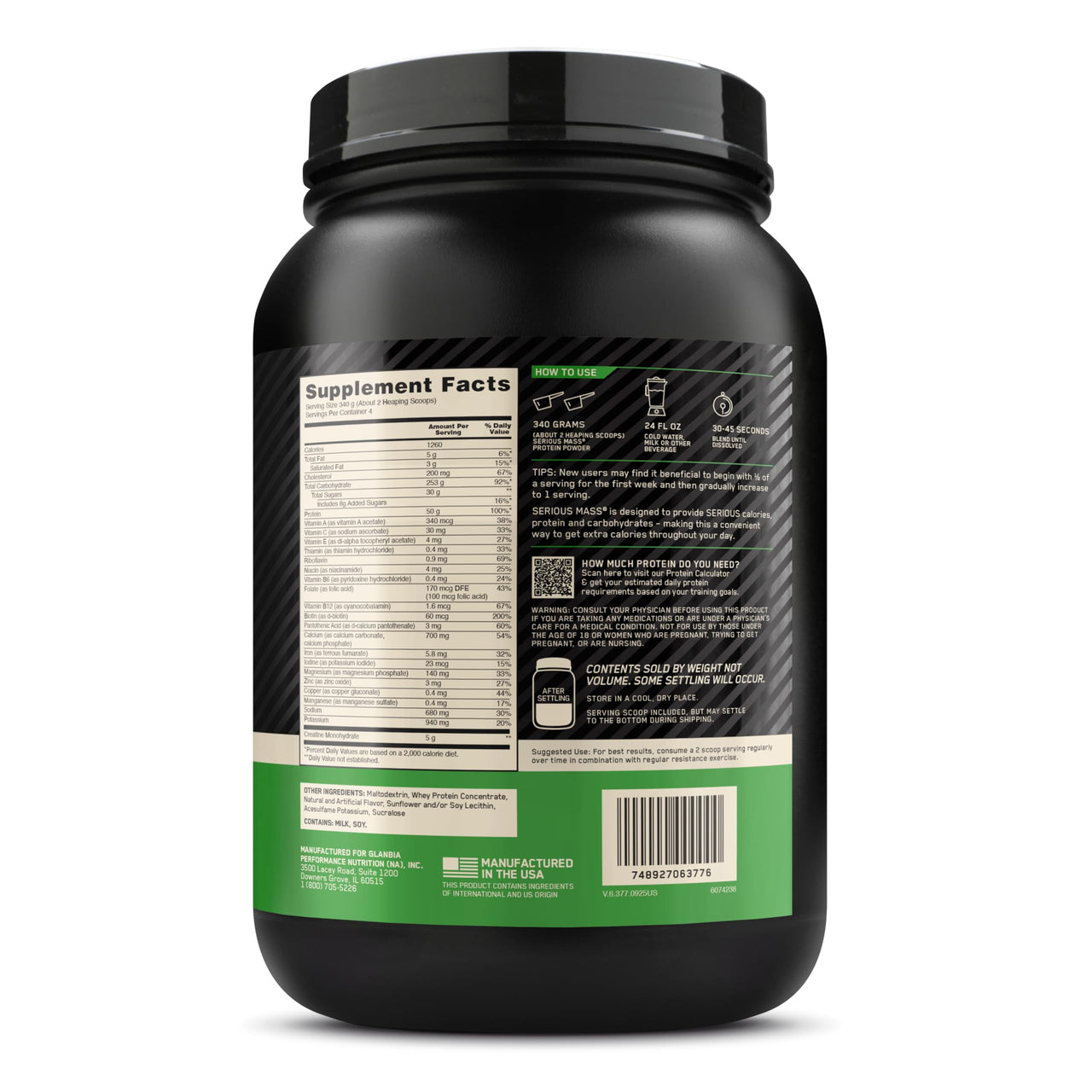 Optimum Nutrition Serious Mass, Weight Gainer Protein Powder, Mass Gainer, Vitamin C and Zinc for Immune Support, Creatine, Vanilla, 3 Pound (Packaging May Vary)