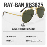 Thumbnail for Ray-Ban RB3625 NEW AVIATOR Pilot Shaped Non-Polarized Sunglasses for Men & Women – Includes Official RAYBAN Eyewear Kit – Ideal Formal & Casual Wear Sunglasses – Green Lens