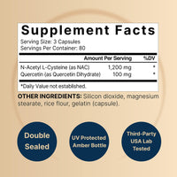 Thumbnail for NAC Supplement 1200mg Per Serving | 240 Capsules, N-Acetyl Cysteine with Quercetin | Double Strength - Support for Immune, Liver, & Lung Health