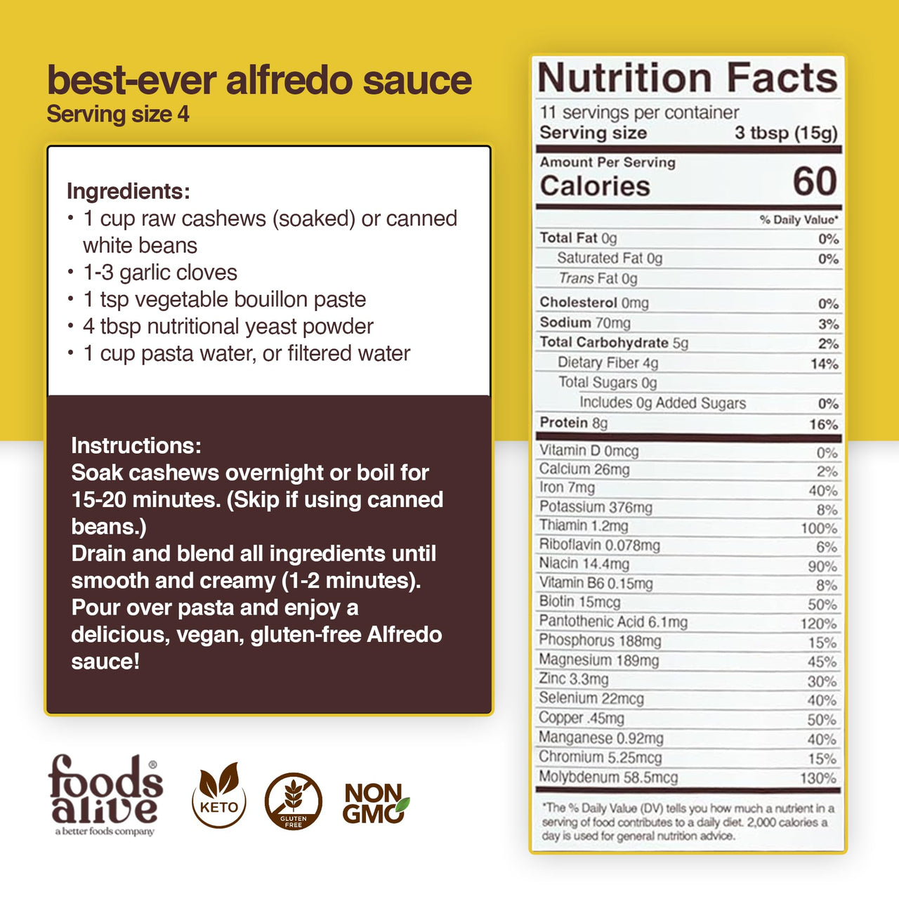 Foods Alive | Non-Fortified Premium Nutritional Yeast Flakes | 2 lbs | Unfortified Vegan Cheese Powder Seasoning