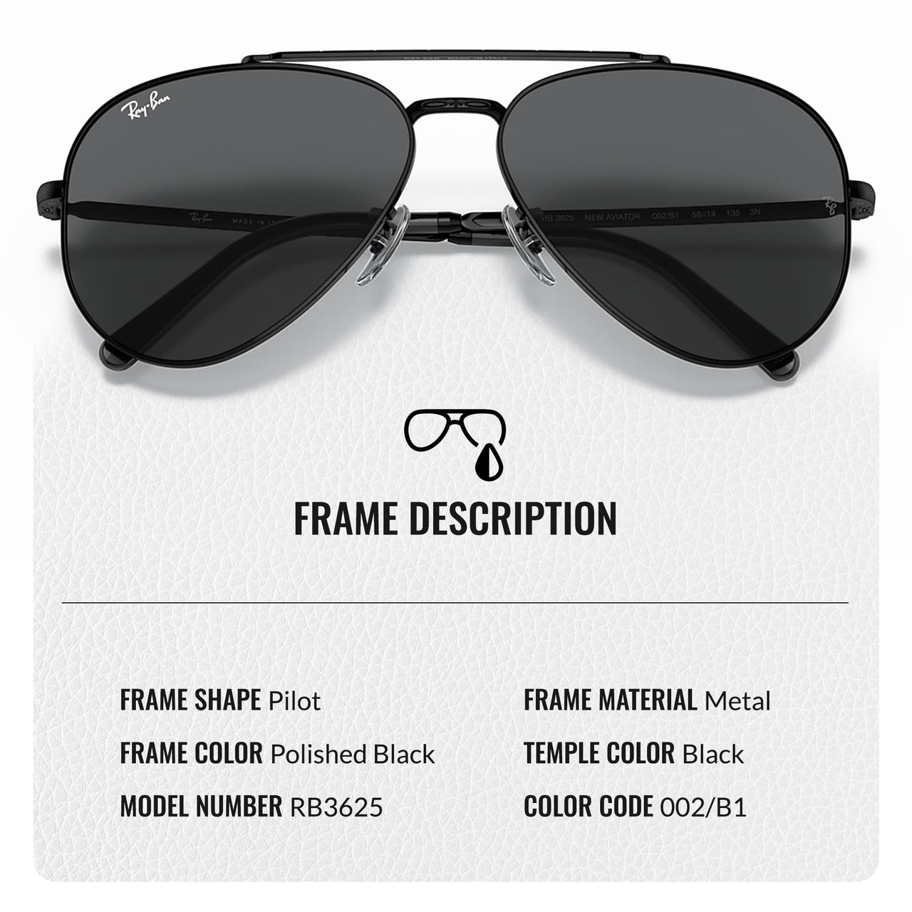Ray-Ban RB3625 New Aviator Pilot Sunglasses With Eyewear Kit Bundle - Adjustable Nose Pads - Ideal Formal and Casual Wear Retro Sunglasses