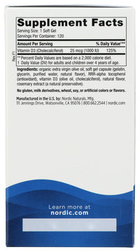 Thumbnail for Nordic Naturals, Vitamin D3 1000 IU, 120 Count