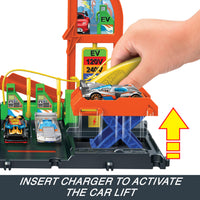 Thumbnail for Hot Wheels City Track Set, Super Recharge Fuel Station Playset with EV Chargers & 1:64 Scale Toy Car