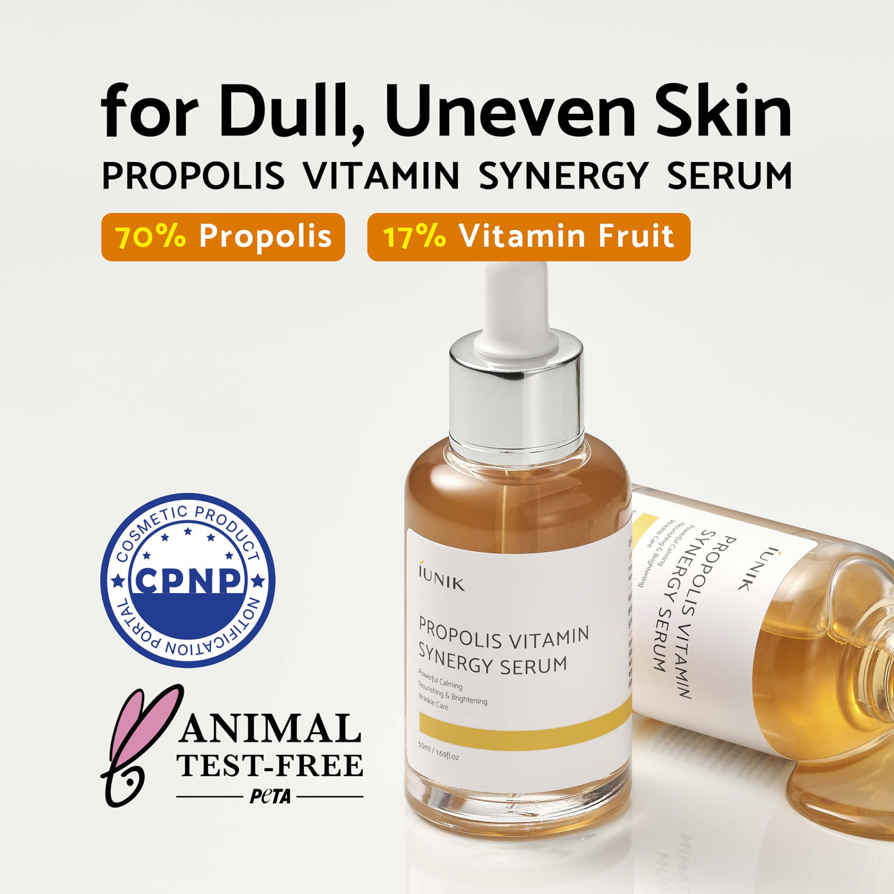 iUNIK Propolis Vitamin Synergy Serum & Tea Tree Relief Serum - Enhances Skin Clarity Reduces Redness Irritation Gentle Soothing Nourishing Moisturizing Face Ampoule Essence Korean Skincare