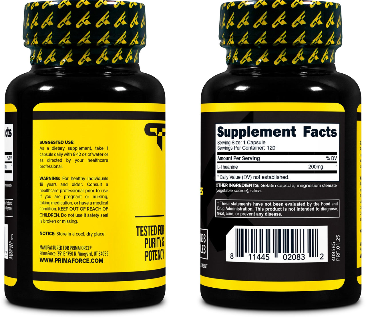Primaforce L-Theanine Capsules (120 Capsules, 200mg L-Theanine Per Serving) - Theanine Amino Acid Supplement