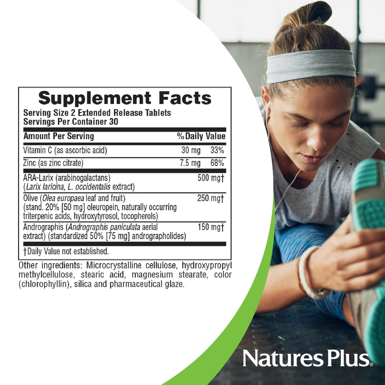 NaturesPlus Herbal Actives Tri-Immune, Extended Release - 60 Tablets - Vegetarian, Gluten Free - 30 Servings
