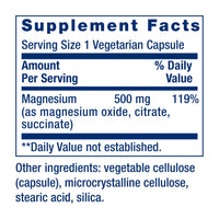 Thumbnail for Life Extension Magnesium Caps, 500 mg, Magnesium Oxide, Citrate, and Succinate, Heart Health, Healthy Bones, Metabolism Support, 100 Vegetarian Capsules
