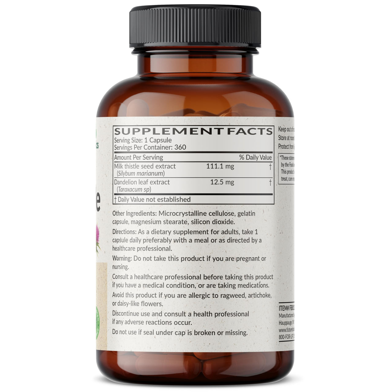 Futurebiotics Milk Thistle Silymarin Marianum & Dandelion Extract Liver Health Support, Antioxidant Support, Detox, 360 Capsules