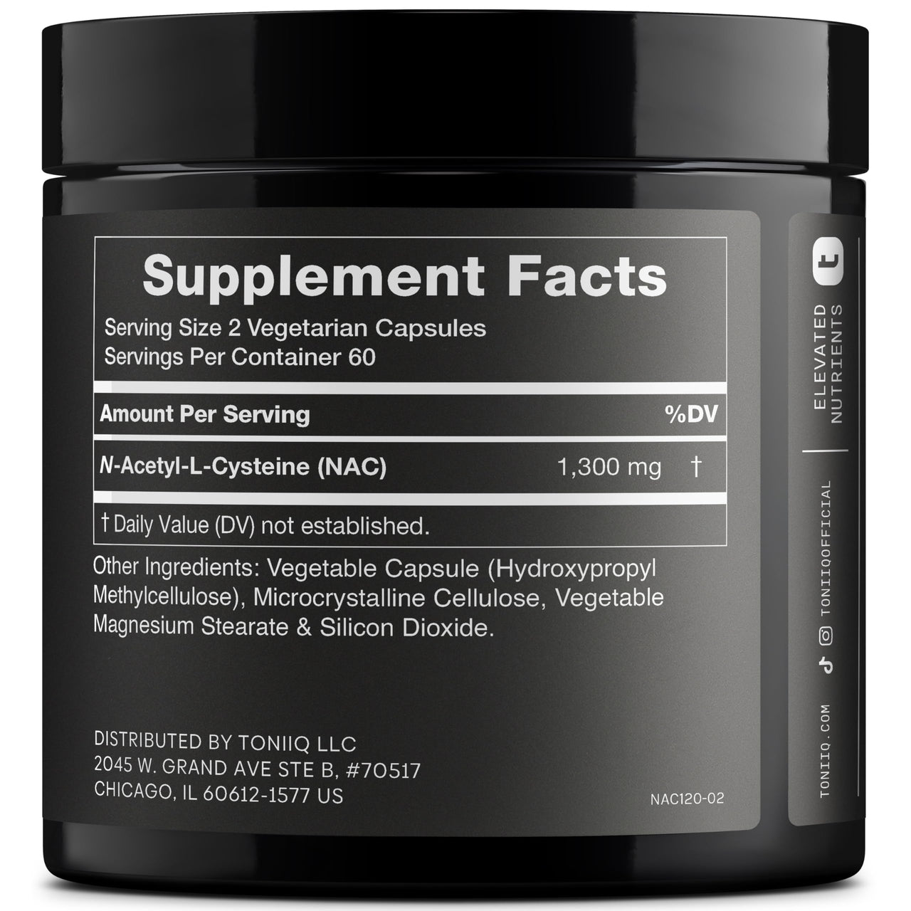 Toniiq 1300mg NAC - 2 Month Supply - Min. 98%+ Tested Purity - Ultra High Strength Bioavailable NAC Cysteine Supplement - 120 Vegetarian N Acetyl Cysteine Capsules -Lab Tested TQ