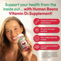 Thumbnail for Human Beanz Vitamin D3 Jelly Bean Gummies for Adults, Immunity Support, 2000 IU Vitamin D, Nutritional Vegetarian Supplements, 120 Strawberry Blast Jelly Beans, Kosher