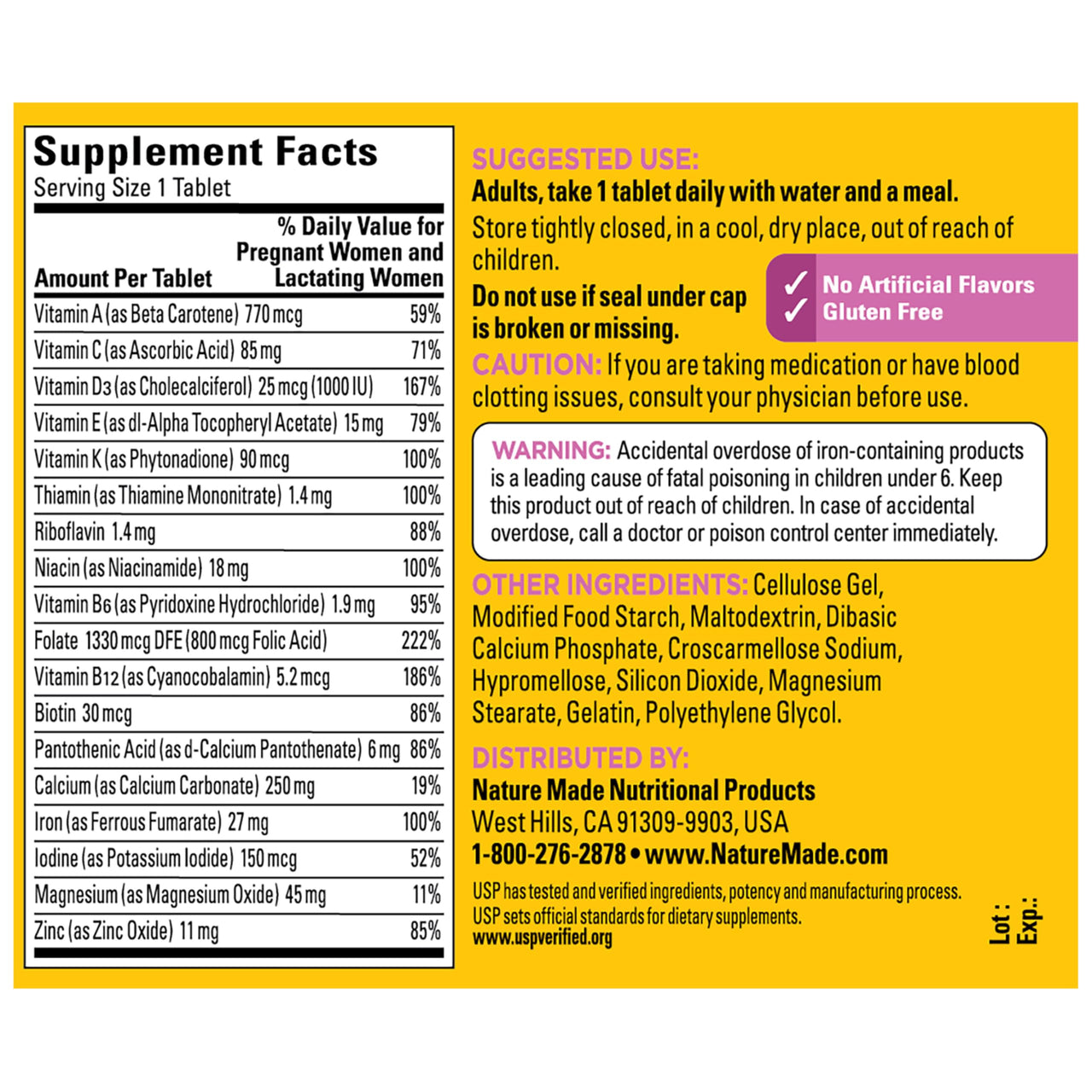 Nature Made Prenatal Multivitamin with Folic Acid, Vitamin & Mineral Supplement, Daily Nutritional Support, Prenatal Vitamins for Women, 90 Tablets, 90 Day Supply