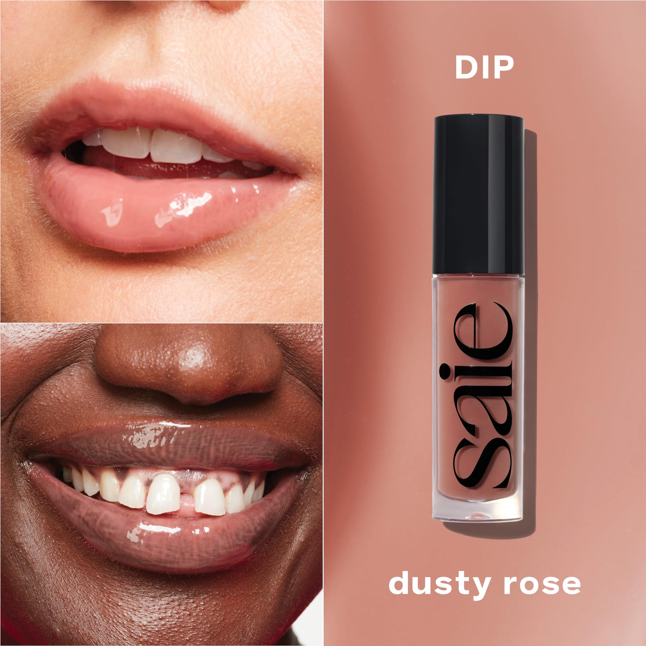 Saie Glossybounce High-Shine Hydrating Lip Gloss Oil - Sheer Tinted Lip Oil with Hyaluronic Acid + Jojoba Oil for Long-Lasting Moisture - Dip (.17 oz)