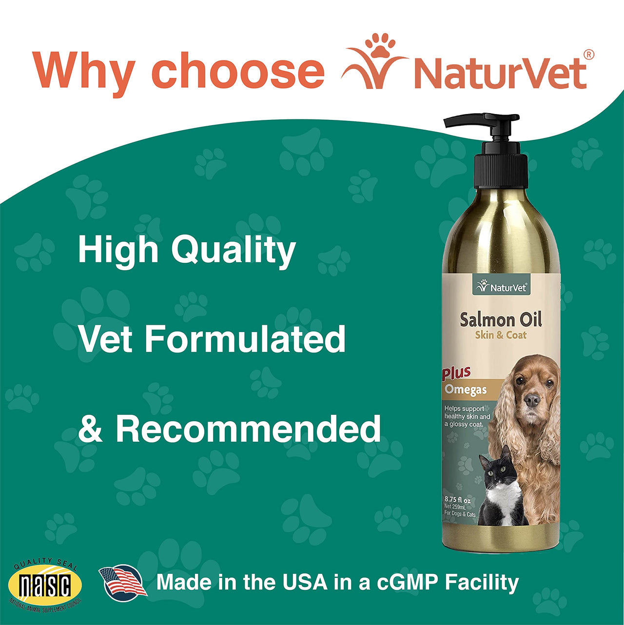 NaturVet – Salmon Oil Skin & Coat Plus Omegas – Supports Healthy Skin & Glossy Coat – Source of Omega-3 & 6 Fatty Acids – for Dogs & Cats (8.75 oz Oil)