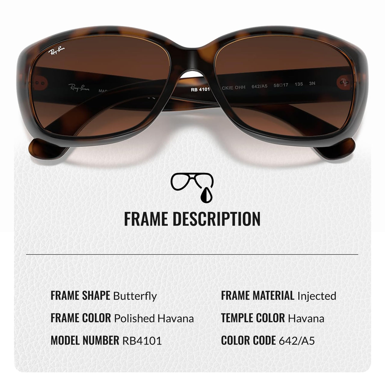Ray-Ban RB4101 Jackie Ohh Butterfly Shape Sunglasses for Men and Women- Timeless Classic Sun Glasses with Modern Elegance - Premium UV Protection - Designer Men's and Women's Sunglasses