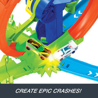 Thumbnail for Hot Wheels Toy Car Track Set, Launch and Loop Playset & 1:64 Scale Die-Cast Vehicle, Crash Area on Figure 8 Track with Loop-Kicker Booster