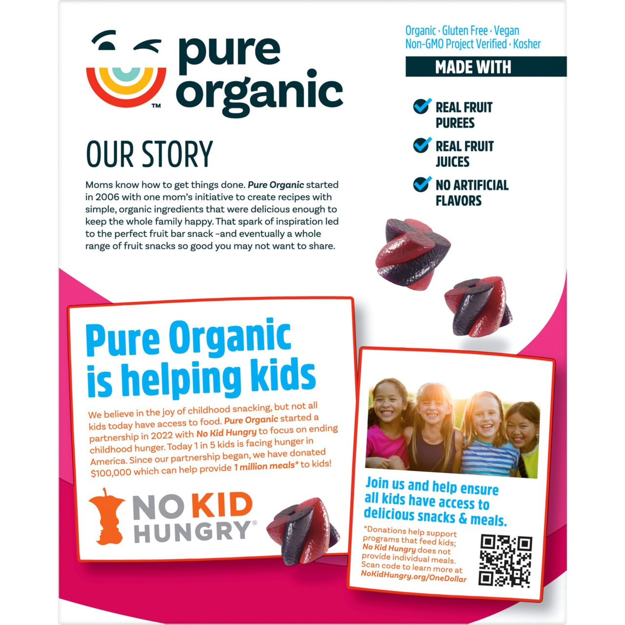 Pure Organic Twisted Fruit Bites, Kids Snacks, Fruit Snacks, Blueberry Raspberry, 5.6oz Box (8 Pouches)