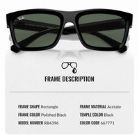 Thumbnail for Ray-Ban RB4396 WARREN BIO-BASED Rectangle Shaped Non-Polarized Sunglasses for Men & Women – Includes Official RAYBAN Eyewear Kit – Ideal Formal & Casual Wear Sunglasses – Dark Green Lens