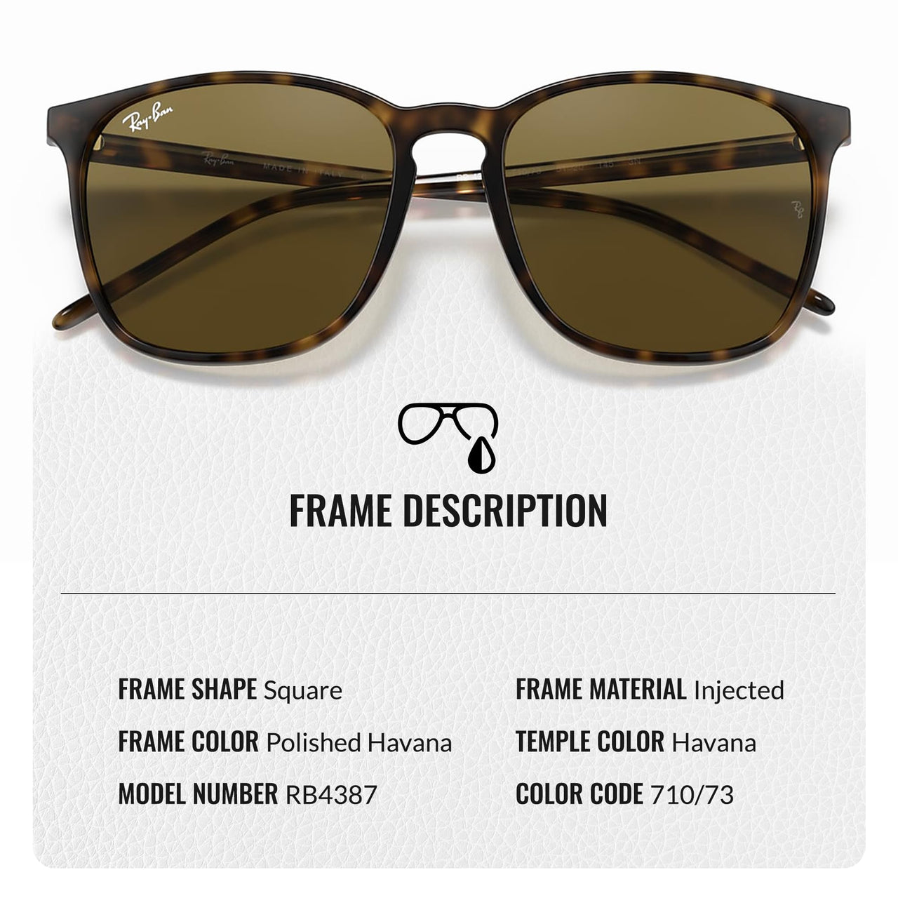 Ray-Ban RB4387 Square Shaped Non-Polarized Sunglasses for Men & Women – Includes Official RAYBAN Eyewear Kit – Ideal Formal & Casual Wear Sunglasses – B-15 Brown Lens