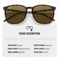 Thumbnail for Ray-Ban RB4387 Square Shaped Non-Polarized Sunglasses for Men & Women – Includes Official RAYBAN Eyewear Kit – Ideal Formal & Casual Wear Sunglasses – B-15 Brown Lens