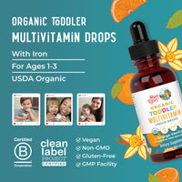 Thumbnail for MaryRuth Organics Multivitamin & Multimineral with Iron for Toddlers | USDA Organic | Sugar Free | Multivitamin Liquid Drops for Kids Ages 1-3 | Immune Support | Vegan | Non-GMO | 2 Fl Oz