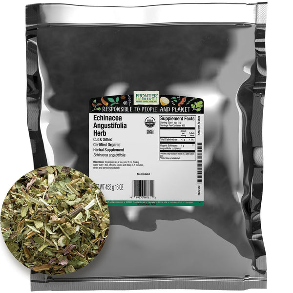 Frontier Co-op Organic Echinacea Angustifolia Herb, 1lb Bulk Bag - Cut and Sifted, Dried - Ideal for Echinacea Root Tea and Herbal Uses, Kosher