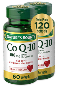 Thumbnail for CoQ10 by Nature's Bounty, Dietary Supplement, Supports Heart Health, 100mg Plus L-Carnitine, Twin Pack, 120 Softgels