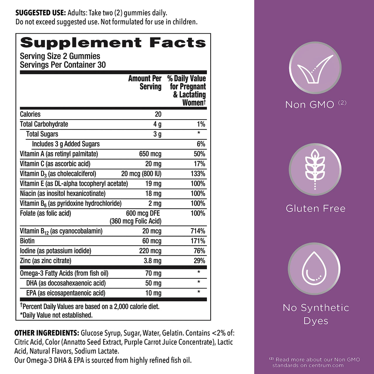 Centrum Prenatal Multivitamin Gummies with DHA and Folic Acid, Mixed Berry and Orange Flavors - 60 Count, 30 Day Supply