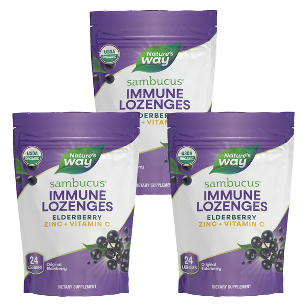 Nature's Way Organic Sambucus Lozenge, Elderberry and Zinc 24 Pieces (Pack of 3)