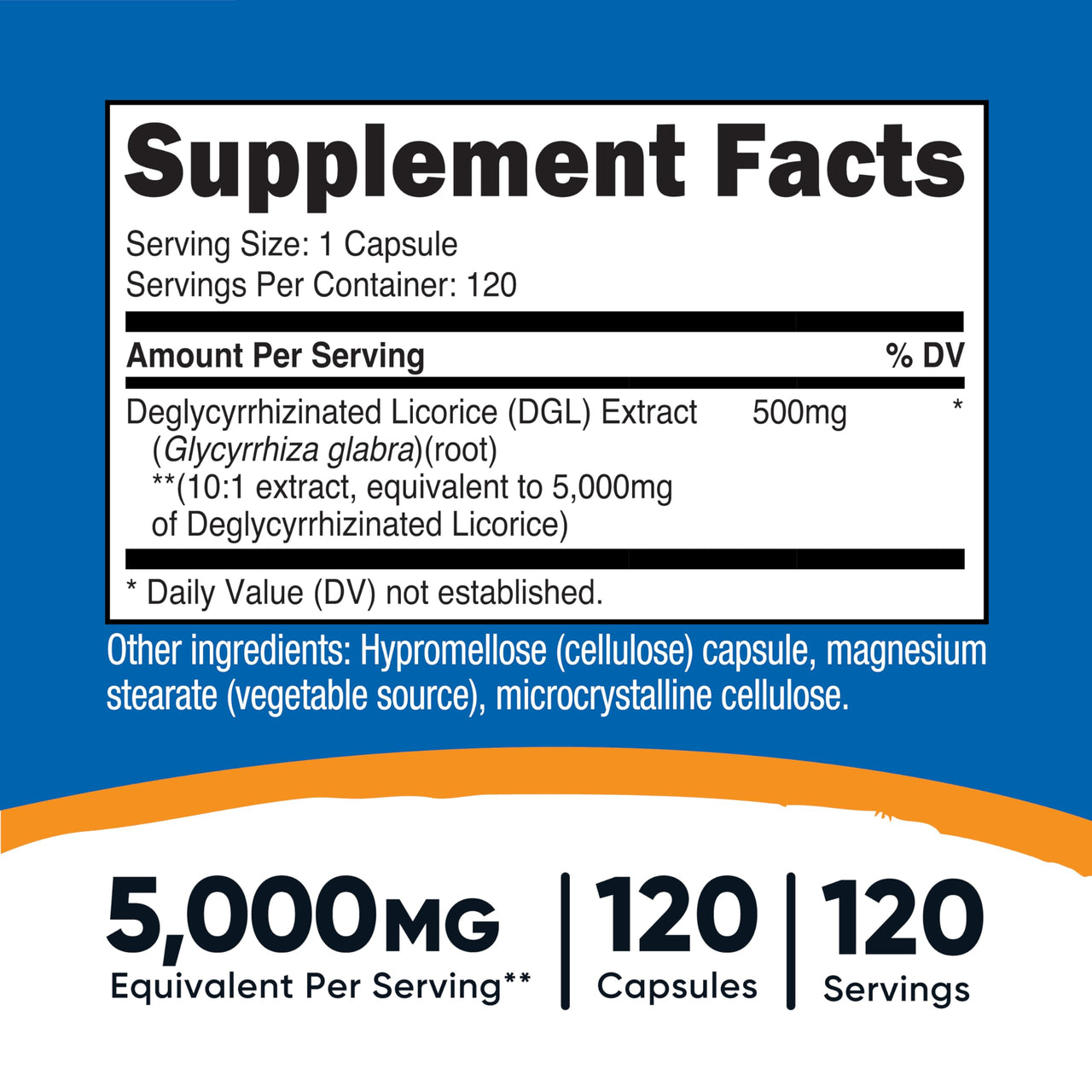Nutricost DGL Deglycyrrhizinated Licorice Extract 5,000mg Equivalent from 500mg of 10:1 Extract Per Serving - 120 Capsules for 120 Servings Per Bottle - GMO Free and Gluten Free, Vegan