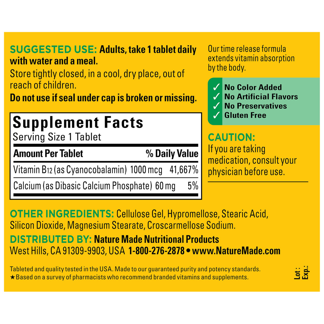 Nature Made Vitamin B12 1000 mcg, B12 Vitamins, Dietary Supplement for Energy Metabolism Support, 160 Time Release Tablets, 160 Day Supply