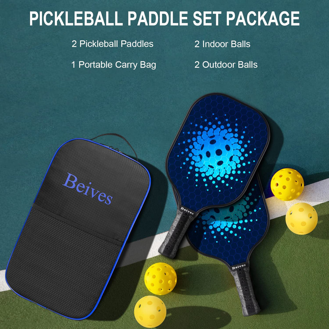 Pickleball Paddles, Fiberglass Pickleball Paddles Set of 2, Lightweight Pickleball Set with 4 Pickleballs, 1 Pickle Ball Bag, Pickle Ball Paddle for Women Men