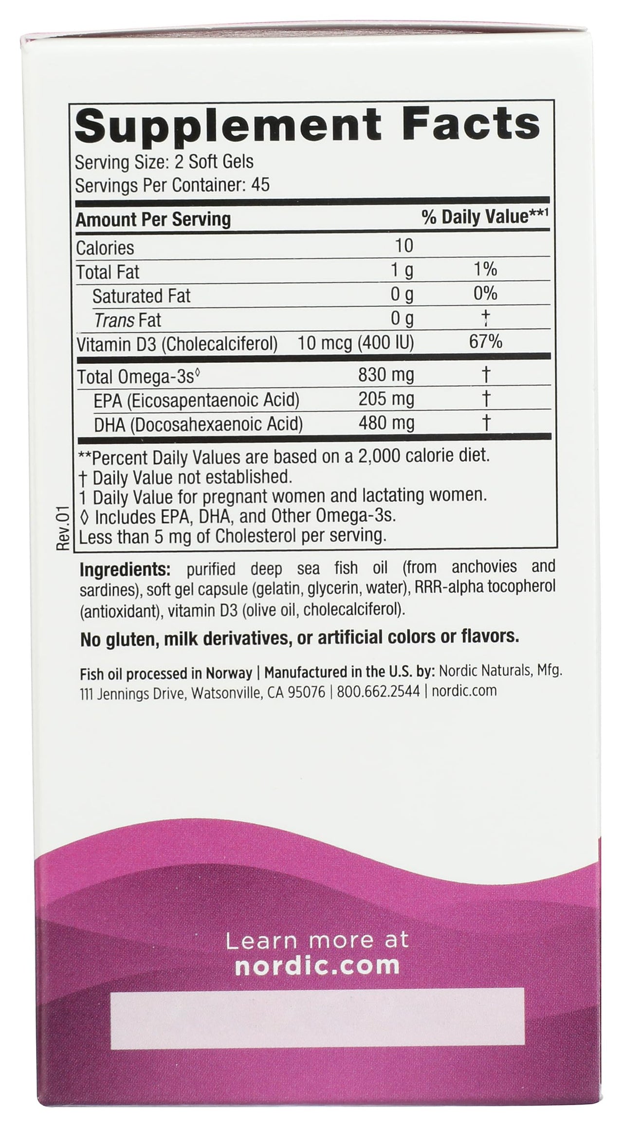 Nordic Naturals Prenatal DHA, Unflavored - 830 mg Omega-3 + 400 IU Vitamin D3 - 90 Soft Gels - Supports Brain Development in Babies During Pregnancy & Lactation - Non-GMO - 45 Servings