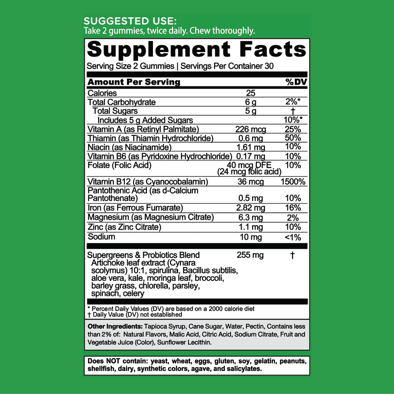 Goli Supergreens Gummies with Probiotics - Artichoke Leaf Extract, Spirulina, Kale, Vitamins A, B6, B12 - Vegan, Gluten-Free, Non-GMO