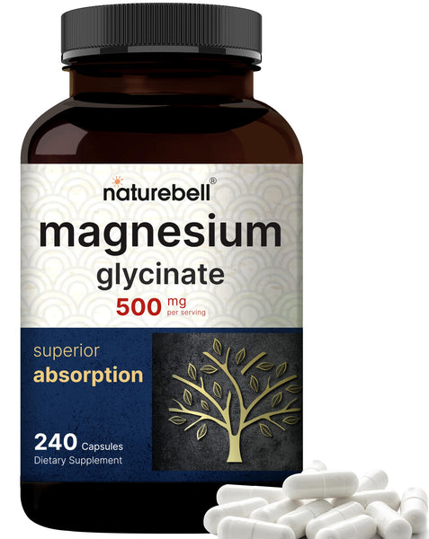 Magnesium Glycinate Capsules 500mg | 240 Count | Supplement for Sleep, Heart & Muscle Support | 100% Chelated & Purified, 3rd Party Tested, Non-GMO & Gluten Free