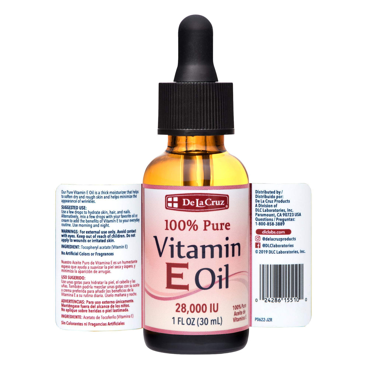 De La Cruz Vitamin E Cream for Face and Neck + 100% Pure Vitamin E Oil for Face (28000 IU) - Hydrating & Moisturizing Skincare Bundle - Made in USA