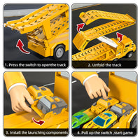 Thumbnail for Transport Truck Toys for 3 4 5 6 7 Years Old Boys,Toy Cars Track Set Transporter Trucks with 12 Die-Cast Car Toys 2 Race catapults Dual-Track Model,Toddler Set for Kids Boys Girls,Yellow