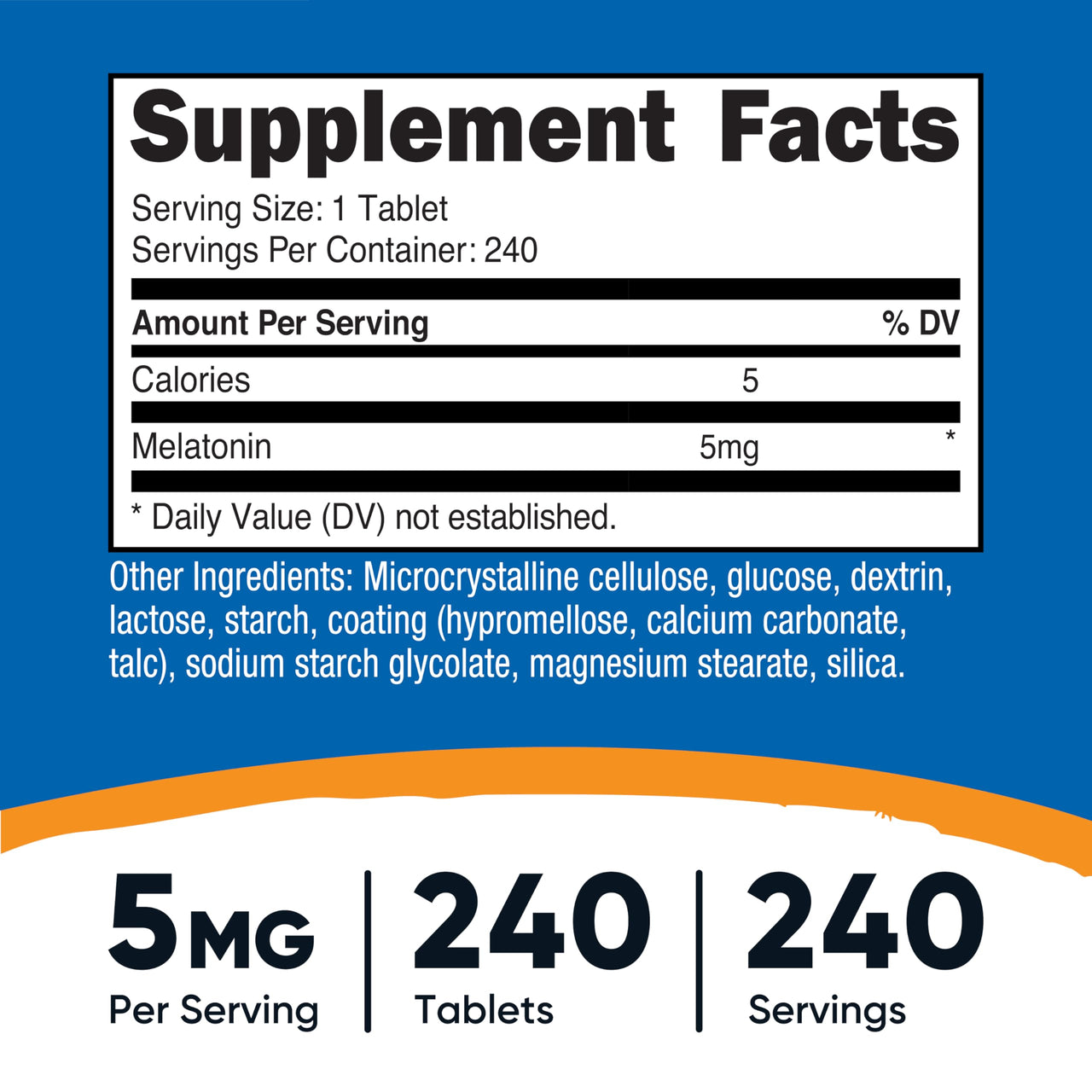 Nutricost Melatonin 5mg, 240 Tablets - 5mg Per Serving, Non-GMO, Gluten Free