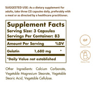Thumbnail for Solgar Gelatin 1680 mg, 250 Capsules - Natural Gelatin - Supports Bone, Joint & Skin Health - Gluten Free, Dairy Free - 83 Servings