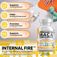 Thumbnail for Clean Nutraceuticals Ashwagandha Maca Root Fenugreek Supplement with Tongkat Ali Ginseng - Assists with Stress, Mood & Thyroid - Ashwagandha Capsules Fenugreek Caps - 1 Pack