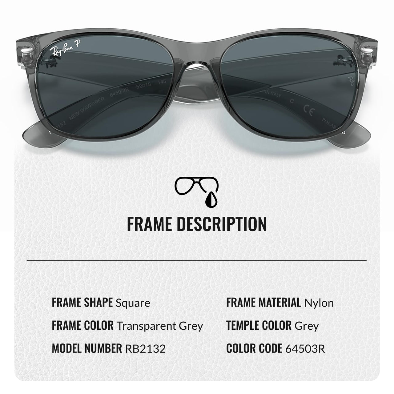 Ray-Ban RB2132 NEW WAYFARER CLASSIC POLARIZED Square Shaped Sunglasses for Men & Women – Includes Official Rayban Eyewear Kit – Ideal Formal & Casual Wear Sunglasses – Dark Blue Lens