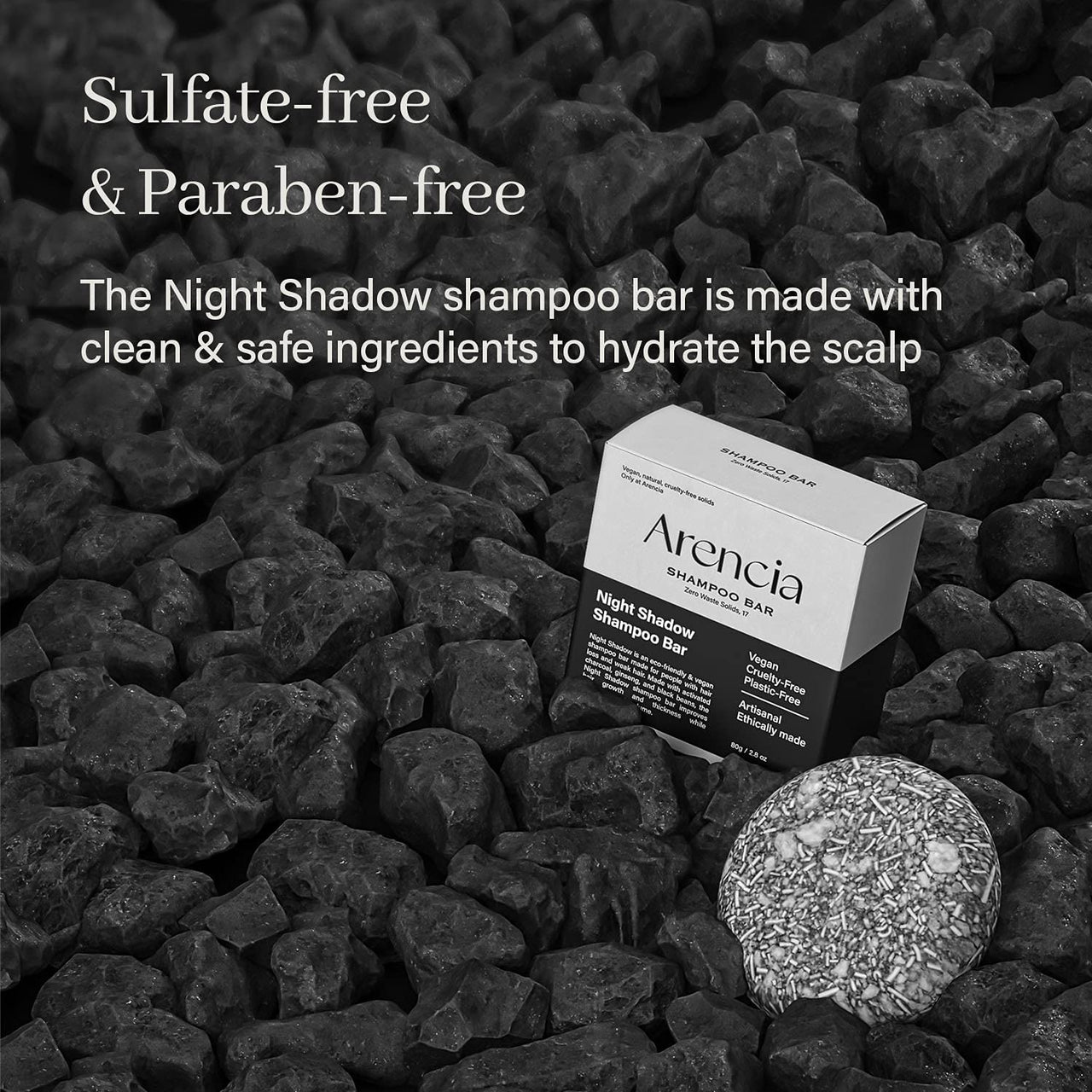 ARENCIA Night Shadow Biotin Shampoo Bar for Regrowth & Hair loss, Darkening, Gray Hair | Strengthening & Volumizing | Normal to Oily Hair | Vegan, Natural, pH balanced, Sulfate free