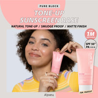 Thumbnail for A'PIEU Pure Block Tone Up Sunscreen Base SPF50+/PA+++ 50ml | Tone-Up Reef Safe Korean Sunscreen for Makeup Base