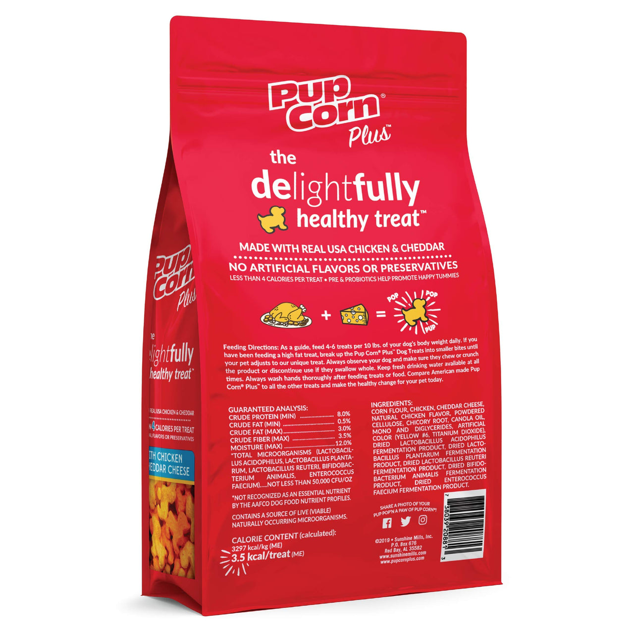 Pup Corn Plus - Puffed Dog Treats with Prebiotics and Probiotics - Chicken & Cheddar Cheese (14.5oz) - Made in USA