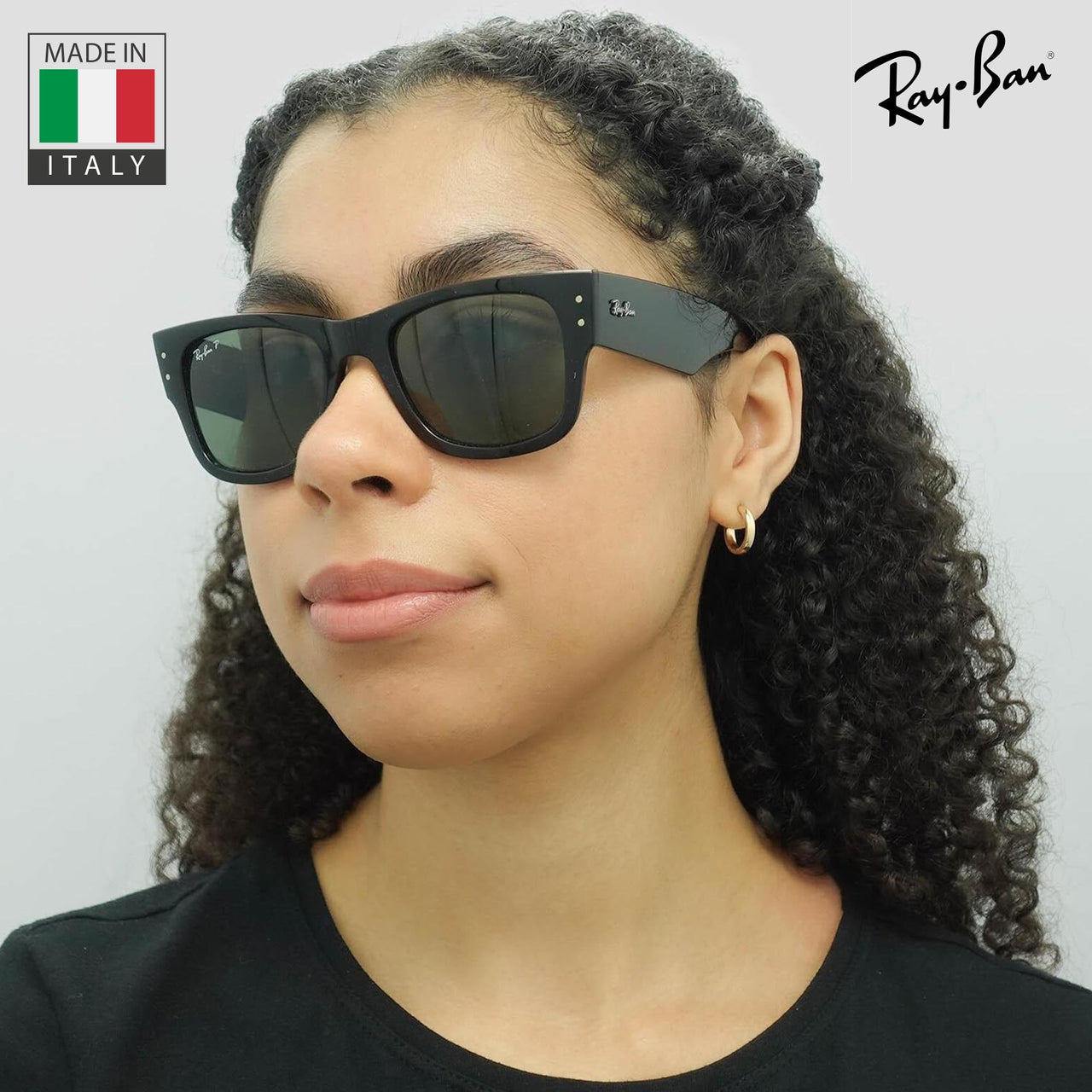 Ray-Ban RB0840S MEGA WAYFARER Polarized Square Shape Sunglasses With Eyewear Kit Bundle - High Bridge Fit - Formal and Casual Wear Square Sunglasses