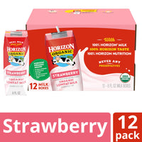 Thumbnail for Horizon Organic Shelf Stable 1% Lowfat Strawberry Milk Boxes, 8 fl oz, 12 Count - 8g Protein per Serving, USDA Organic UHT from Pasture-Raised Cows, Ready to Drink for Lunchbox, Travel, or On-the-Go, No Refrigeration Needed