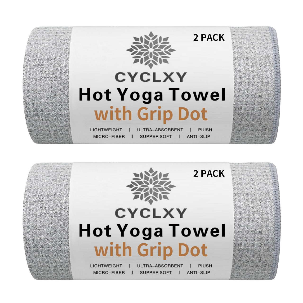 CYCLXY 2 Pack Hot Yoga Towel with Grip Dot?Stickyfiber Yoga Mat Towels Non Slip for Hot Yoga,Absorbent Microfiber Sweat Anti-Slip Cover,Bikram,Pilates,Exercise,Fitness